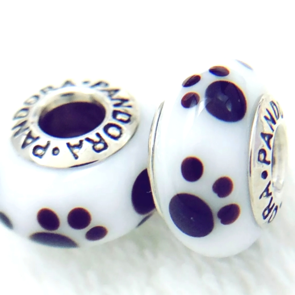 Pandora Paw Print Glass Murano Beads Charm ALE STERLING SILVER